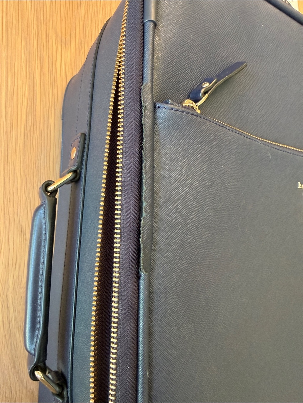 kate spade navy leather wheeled carry-on suitcase with gold logo - Picture 7 of 16